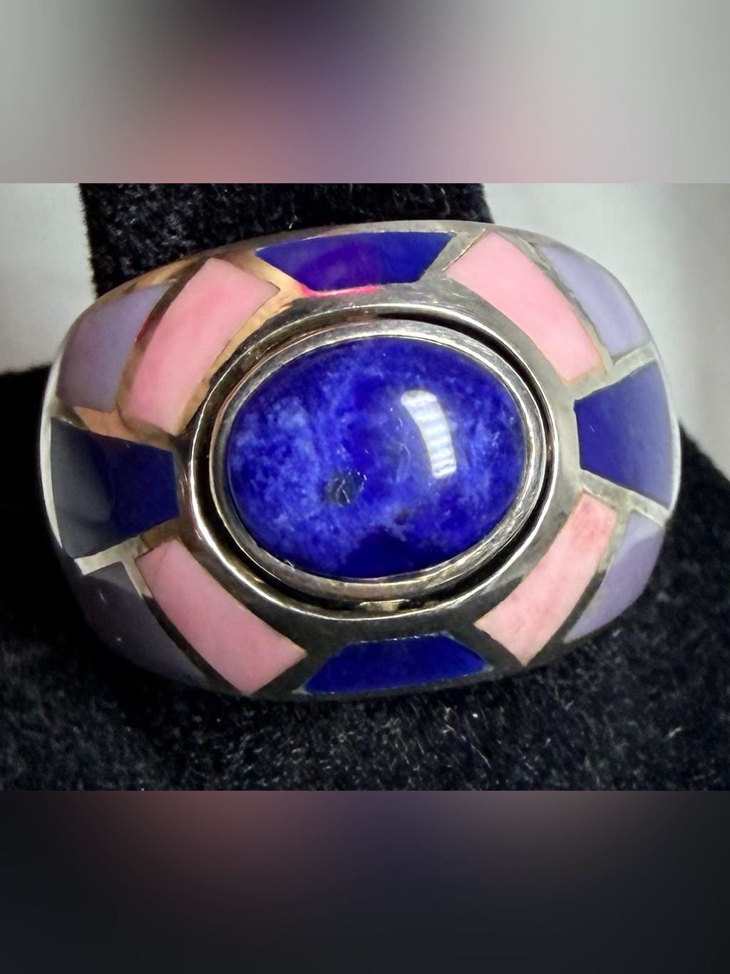 Whitney Kelly Lapis Lazuli With Pink/Lavender Inlay Sterling Silver Ring-Size 9